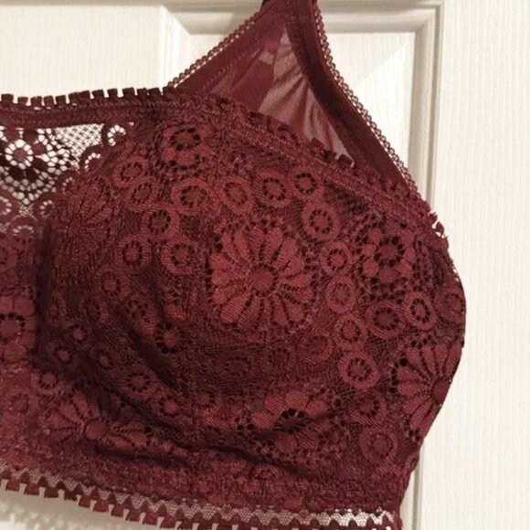 Aerie Dark Red Burgundy Real Power Wireless Push Up Joy Lace Convertible Bra - Picture 3 of 6